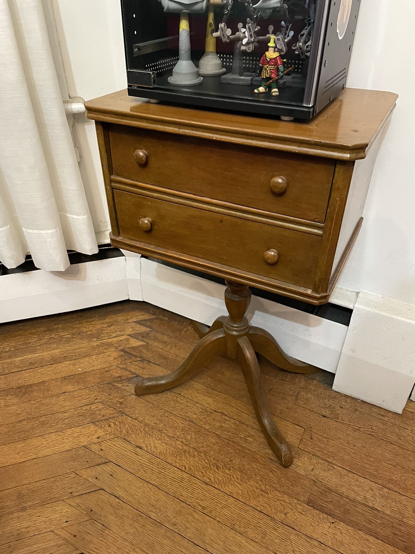 Antique Solid Wood Sewing Table With Bobbin Drawer