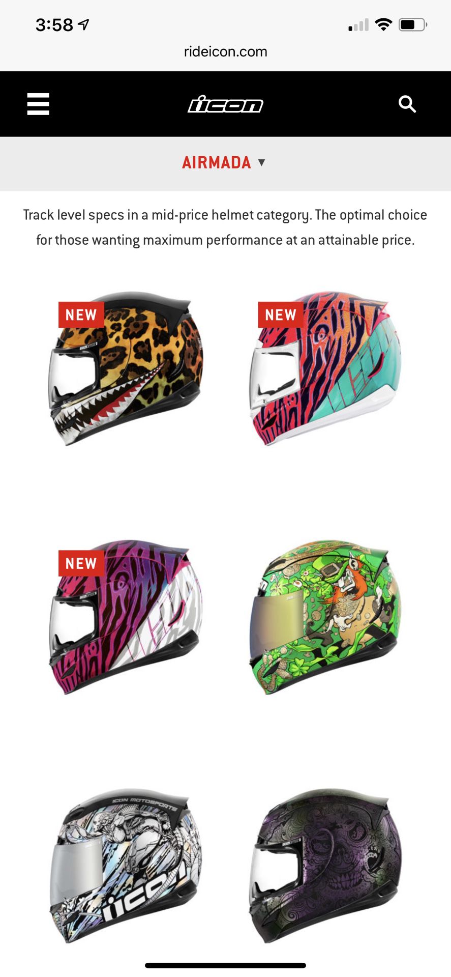 All Icon motorcycle helmets $109-509 depending on model