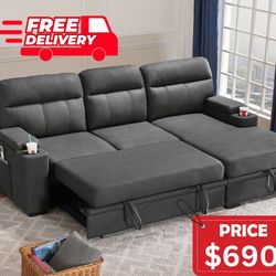 Gray Sleeper Sectional Sofa New - Free Delivery ✅ Pull Out Sofa Bed With Storage 