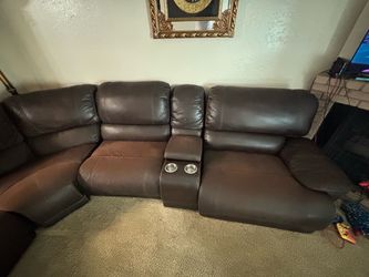 Dark Brown Leather Sectional Recliner Sofa