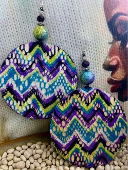 Boho Fabric Chevron Round Drop Earrings