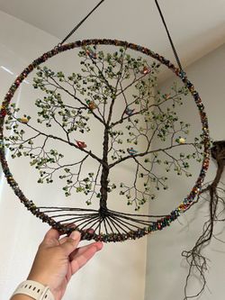 Large, beaded tree of life with ceramic birds artwork/decor