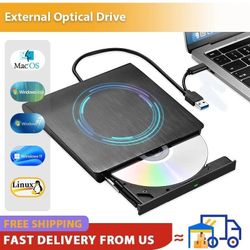 NEW External Portable Optical CD DVD RW Writer Burner Player Drive USB 3.0 Type C Laptop PC Computer 300Mbps 24X 
