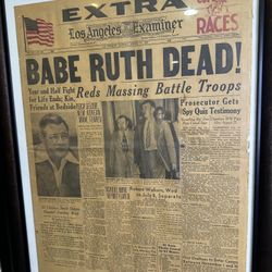Vintage 1948 Los Angeles Examiner Newspaper – “Babe Ruth Dead!” (Framed)