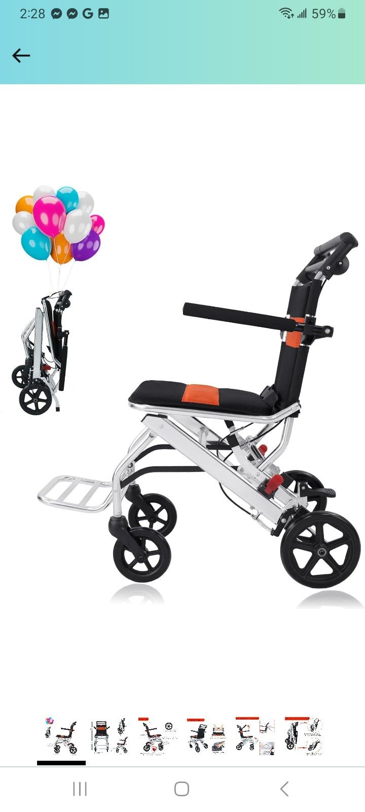 urge medical Portable Folding Wheelchair, Travel Wheelchair with handbrake, Ultra-Light Wheelchair for The Elderly and Children (with Bag)