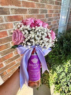 Wine Bottle Rose bouquet