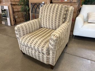 Beige Deep Seated Accent Chair with Brown and Beige Geometric Stripe Upholstery