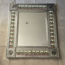 PUNCHED TIN MIRROR Talavera tile Mexican Folk Art 29x25" Southwestern Desert