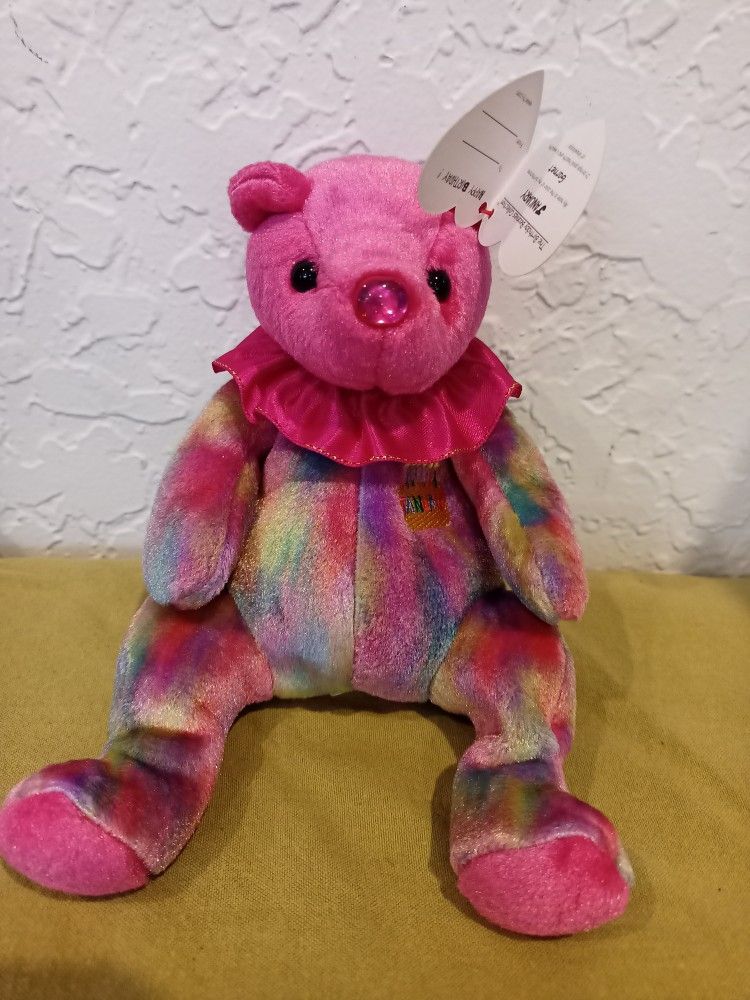 January Birthday Teddy Bear Garnet Ty Plush Beanie Babies 7" 2001 Pink Purple
