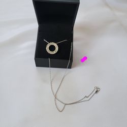 Zales Baguette White Lab-Created Sapphire Circle Pendant Necklace In Sterling Silver  BRANDNEW WITH CASE.

