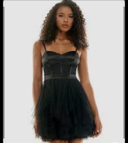 Black Satin Corset Tulle Mini Dress
