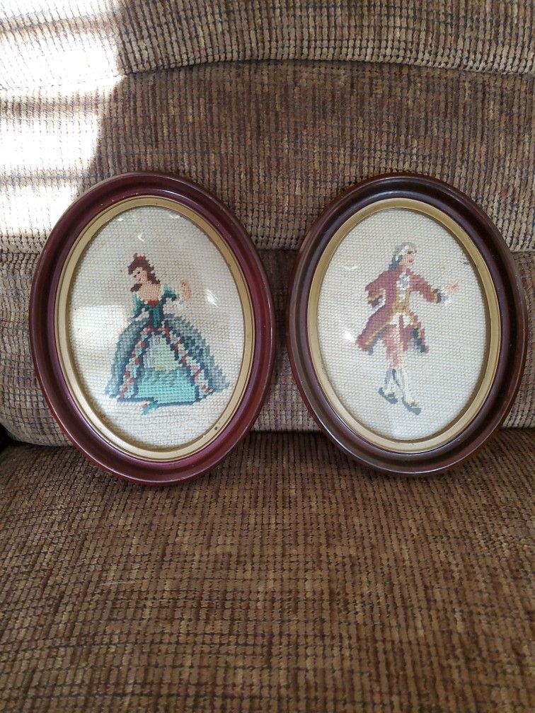 Vintage Framed Needlepoint Pre 1950