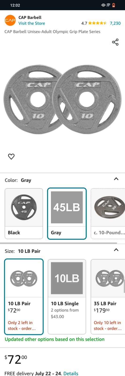 Cap Barbell Weight 10lb Set Of 2 For 45$