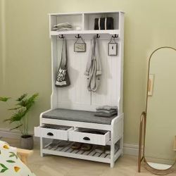 Hall Tree Coat Rack Storage Bench 