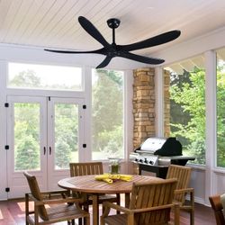 BIGZONE 60 Inch Black Ceiling Fan No Light with Remote, 5 Solid Wood Blades