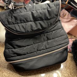 Stella & Dot Crush It Black Quilted Nylon Backpack With Rose gold Zippers 