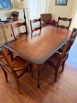 Solid Wood Cost Plus World Market Dining Table + 6 Chairs & Leaf