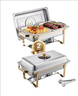 Vevor 8 qt. Chafing Dish Buffet Set Stainless Chafer with 2 Full & 4 Half Size Pans Rectangle Catering Warmer Server (2- Pack)