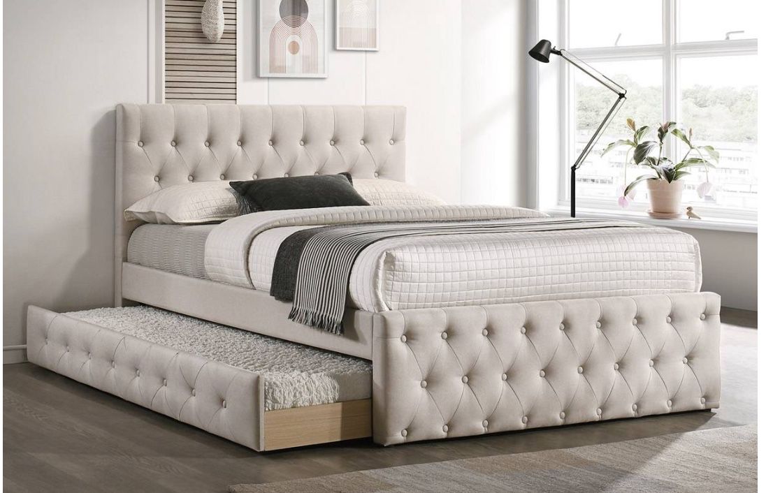Twin Bed  With Twin Trundle, Light brown