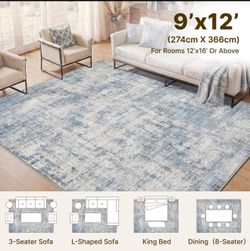 9x12 Area Rug Washable Living Room Rug-No Slip Soft Carpets Modern Abstract Coastal Indoor