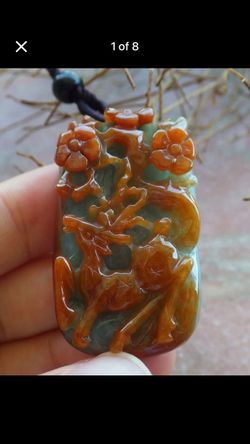 Certificate Jadeite good fortune Deer jade Myanmar Burmese Hand Carved red flower sika pendant  