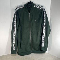 Volcom Stone Album Track Jacket Full Zip Green White Zip Pockets Men’s Size LARG