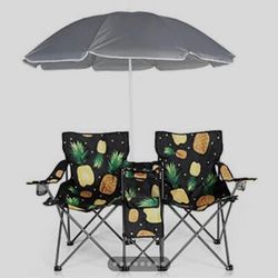  Double Folding Backpack Beach Chairs w/Umbrella,Portable Picnic Chairs Camping Chair with Cup Holder and Carrying Bag for Beach Patio Pool Park Outdo