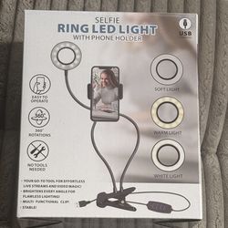 SELFIE RING LED LIGHT HOLDER WITH A PHONE MOUNT AND USB CHARGING