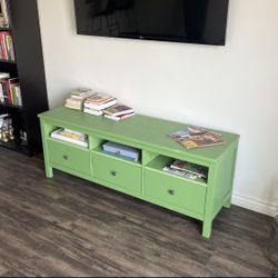 Green Wooden Entertainment Center/Low Shelf With Drawers