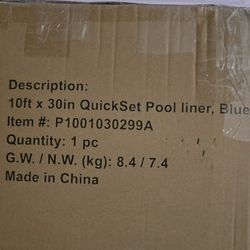 10ft x 30in QuickSet Pool liner, blue in color.