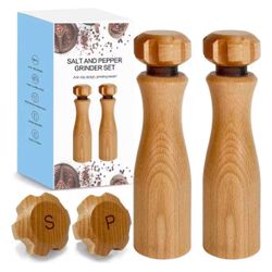 Wooden Salt And Pepper Grinder Set,Gear-Shape Knob & Effortless Grinding,8 Inch Manual Refillable,Black Walnut & Beech Wood Mills