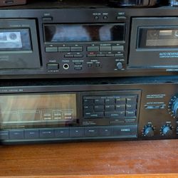 Stereo Receiver And Double Cassette Deck And Floor Speakers