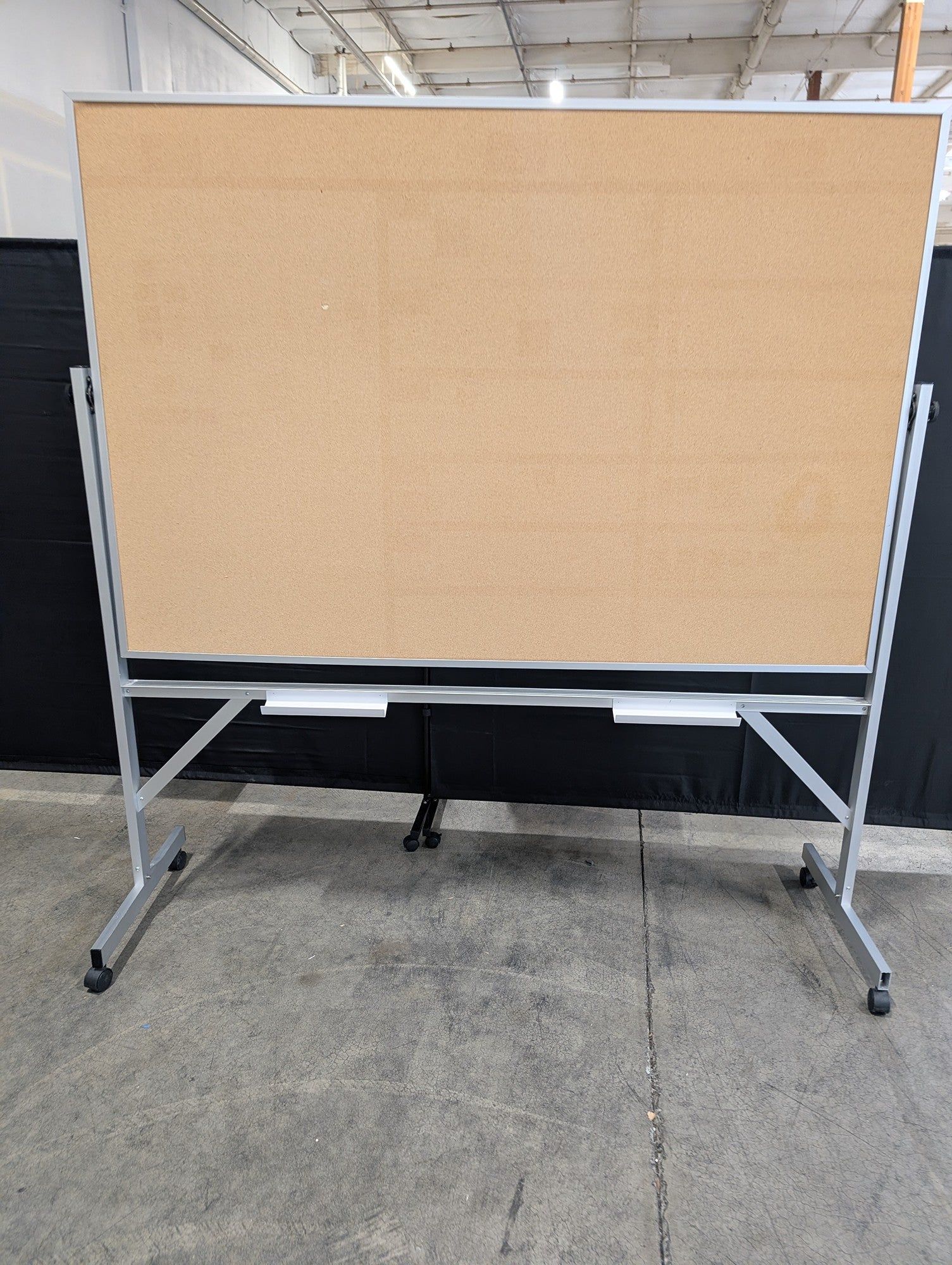 used Large Rolling Cork Bulletin Board with Aluminum Frame