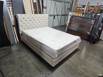 Queen tufted bed and mattress