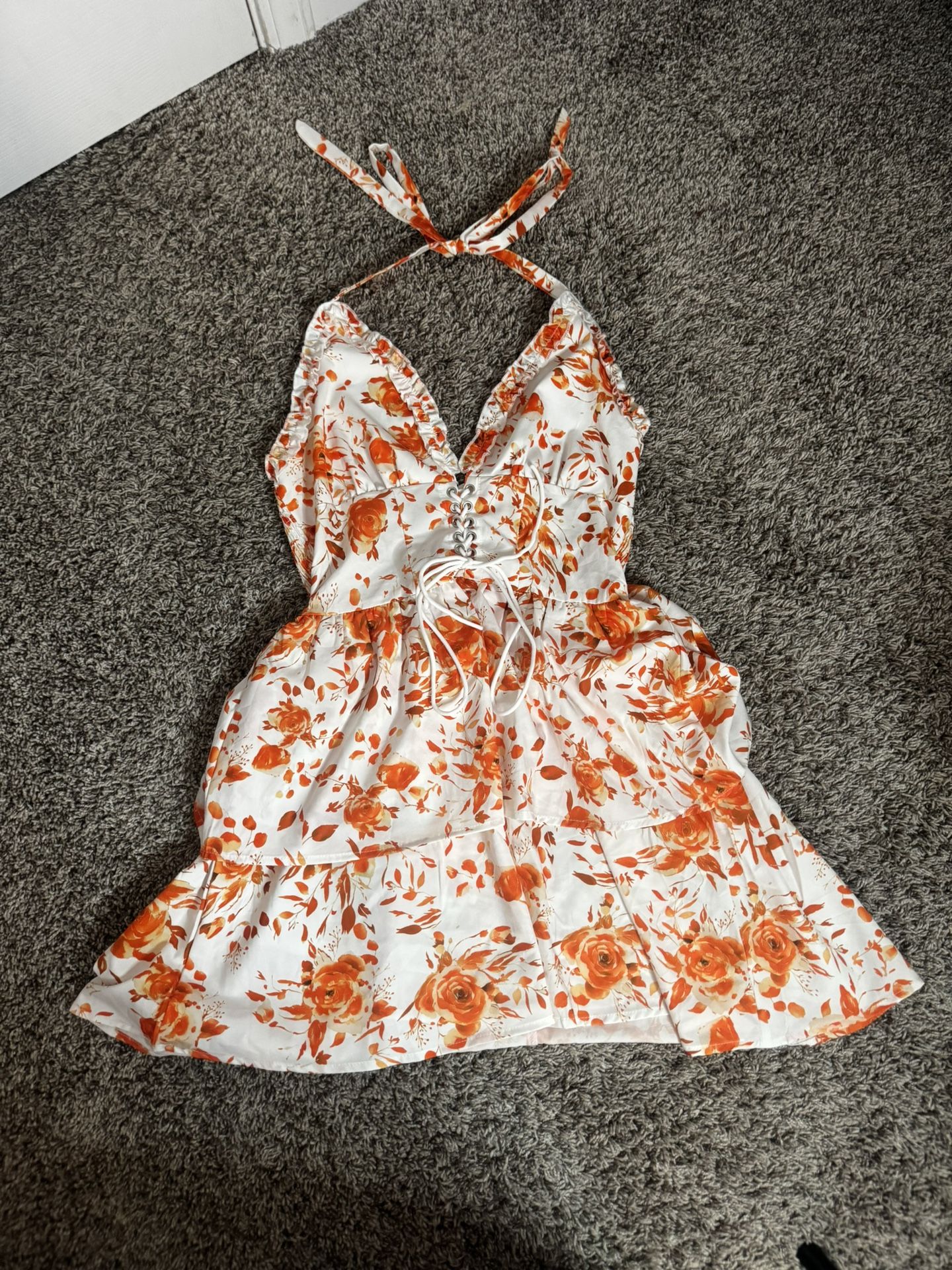 Orange Floral Corset Dress