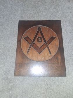 Masonic Square and Compass Carved Wood Plaque