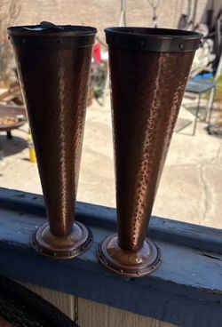 Pair of Hand-Hammered Copper Conical Vases