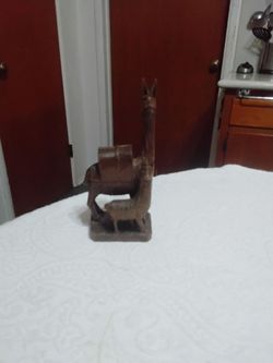 Vintage wood carved Lamas
