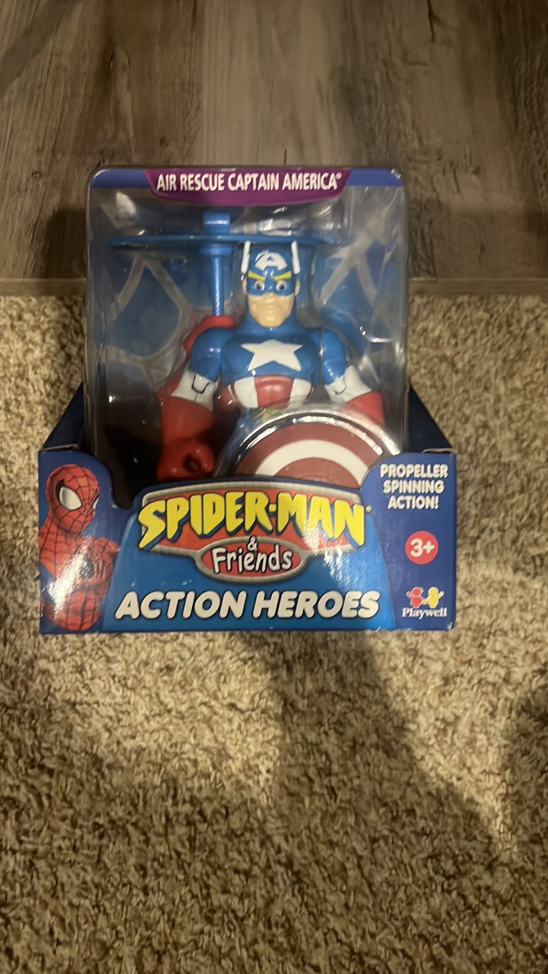 2005 - MARVEL SPIDER-MAN & FRIENDS - CAPTAIN AMERICA - PROPELLER SPINS. Cardboard is damaged