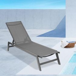 Outdoor Aluminum Adjustable Chaise Lounge Recliner Chair, Gray