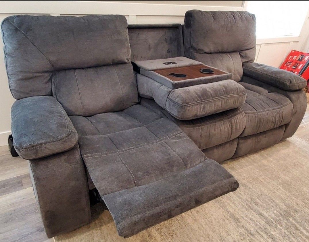 Gray/Charcoal Recliner Couch With USB/Outlets