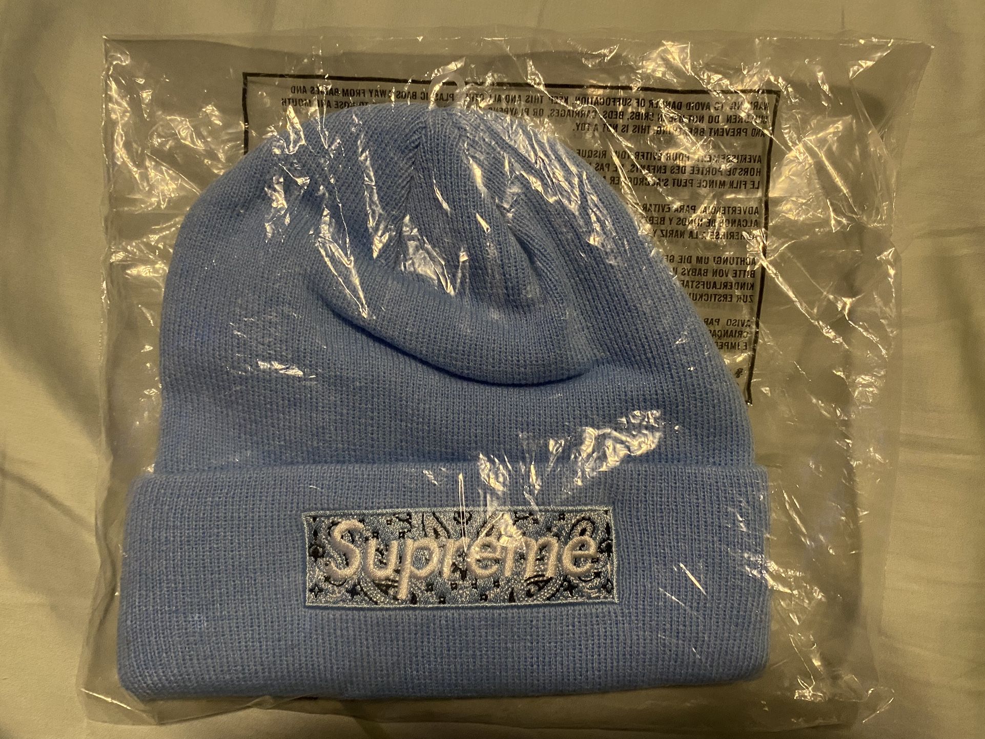 Supreme FW19 Bandanna Box Logo Beanie Light Blue