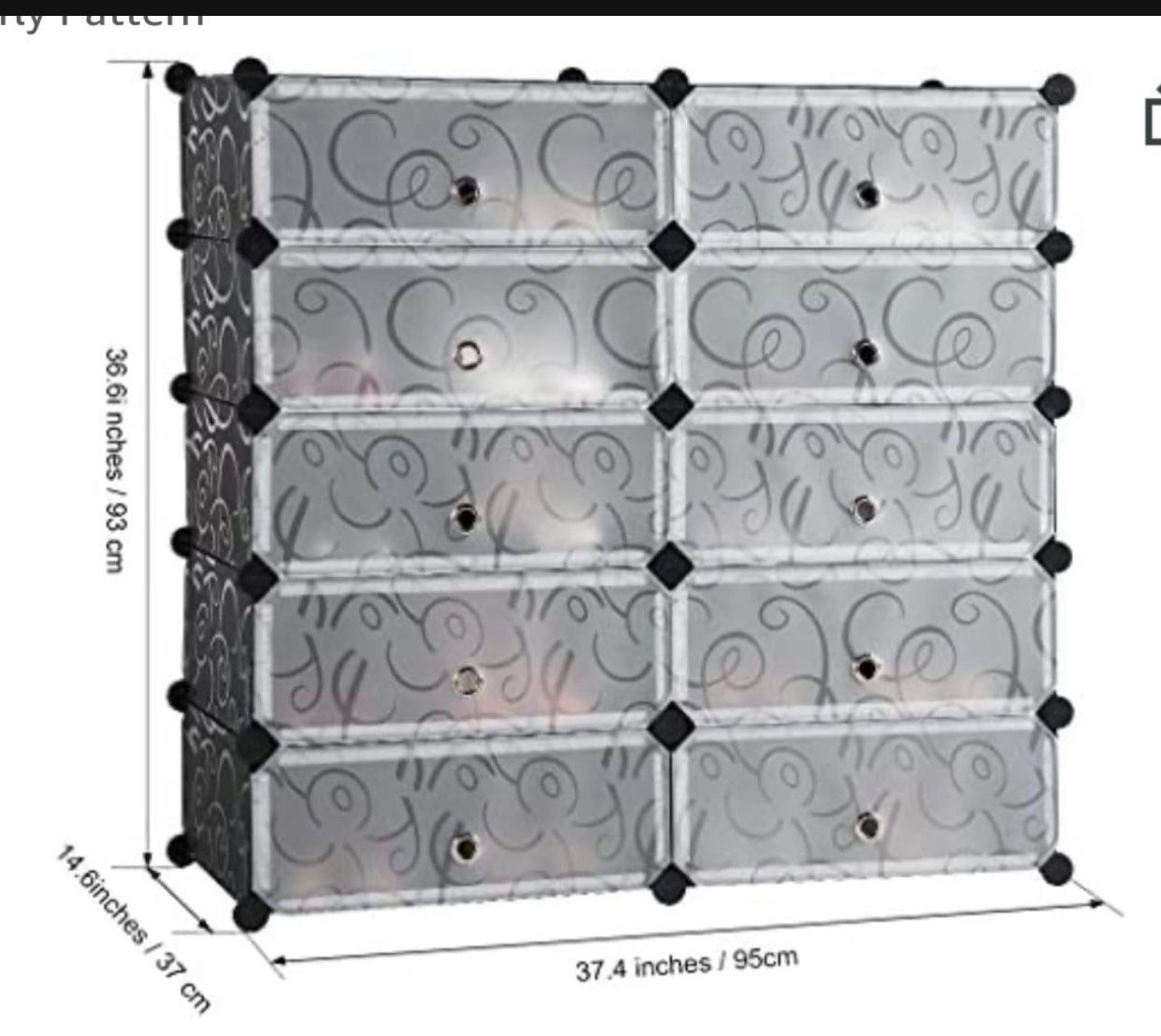 10-Cube DIY Shoe Rack, Storage Drawer Unit Multi Use Modular Organizer Plastic Cabinet with Doors, Black and White 