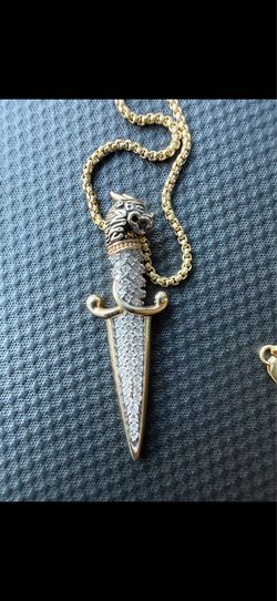 14k chain with dragon diamond Dagger pendant