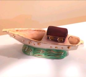 Vintage Brush McCoy Pottery Boat Planter 885 Ceramic Nautical Ship Wave Base