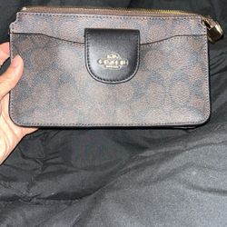 Coach signature logo black and brown wallet clutch