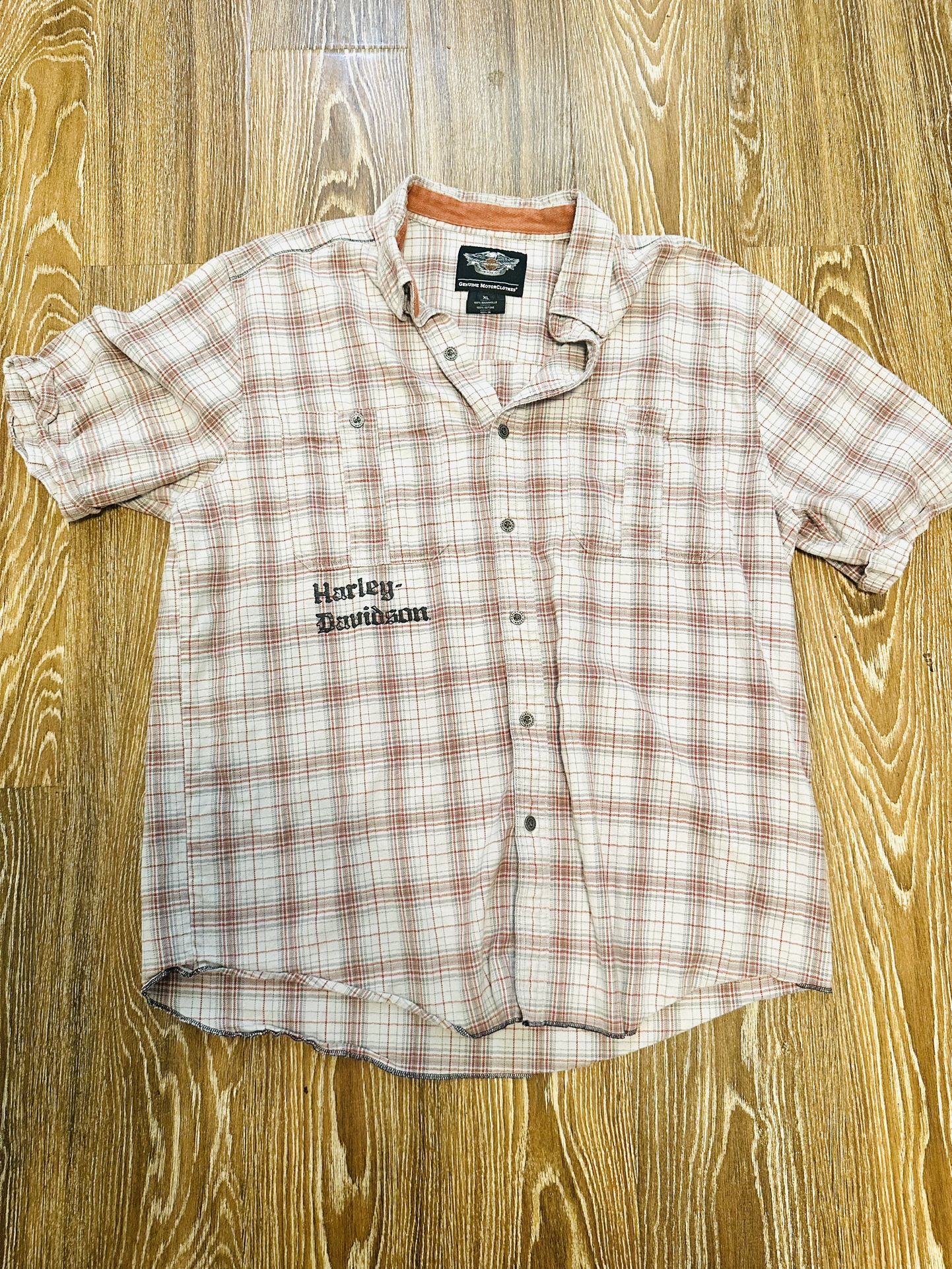 Harley Davidson Men's Size XL Shirt Orange Plaid Button Up