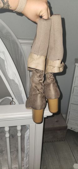 Tall Suede Heeled Boots Taupe