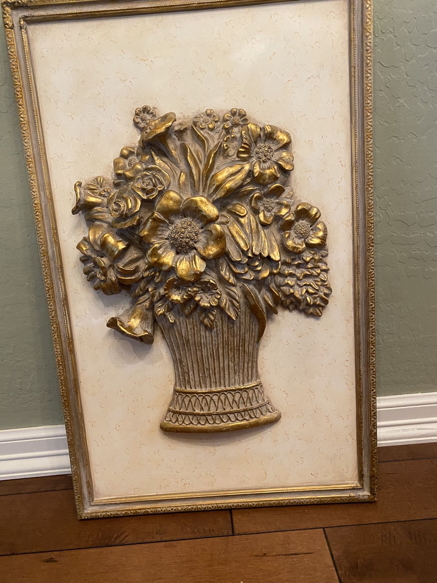 Vintage MCM 3 D Flowers In Vase With Wood Frame. Flowers Are Resin / Plastic. Good Condition. .