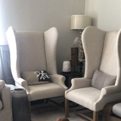 Restoration Hardware Pair of Restoration Hardware wingback style armchairs. 